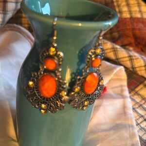 5/$15 Orange n faux antique silver earrings NWOT